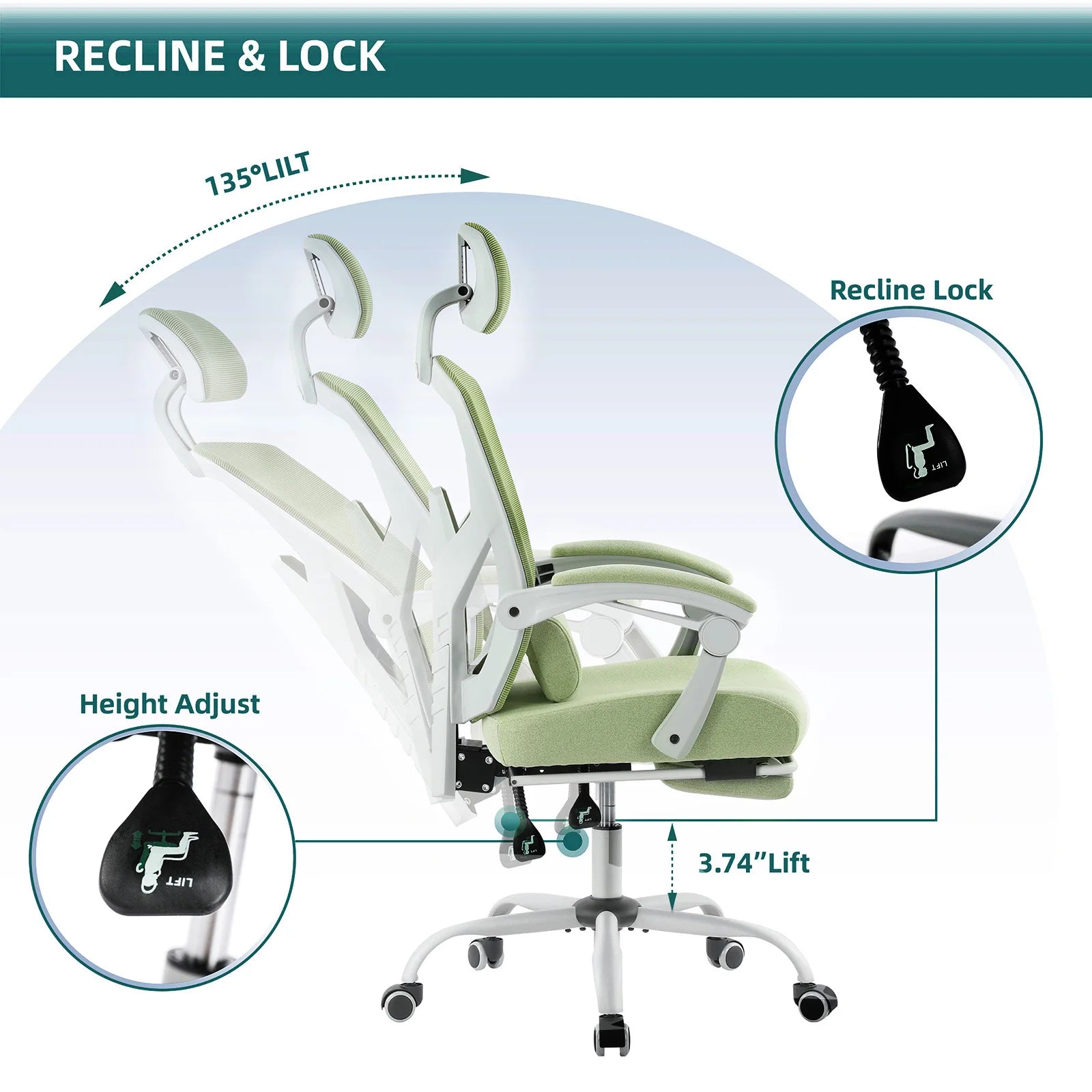 Gaming Chair Computer Desk Swivel Rolling  Lumbar Support Pillow